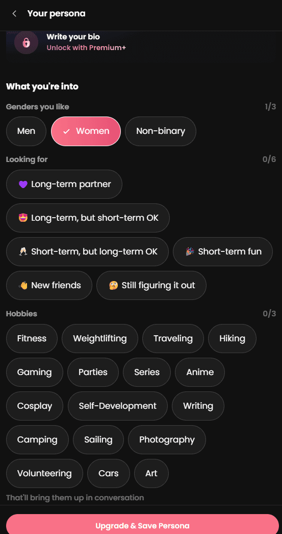 Candy AI persona settings