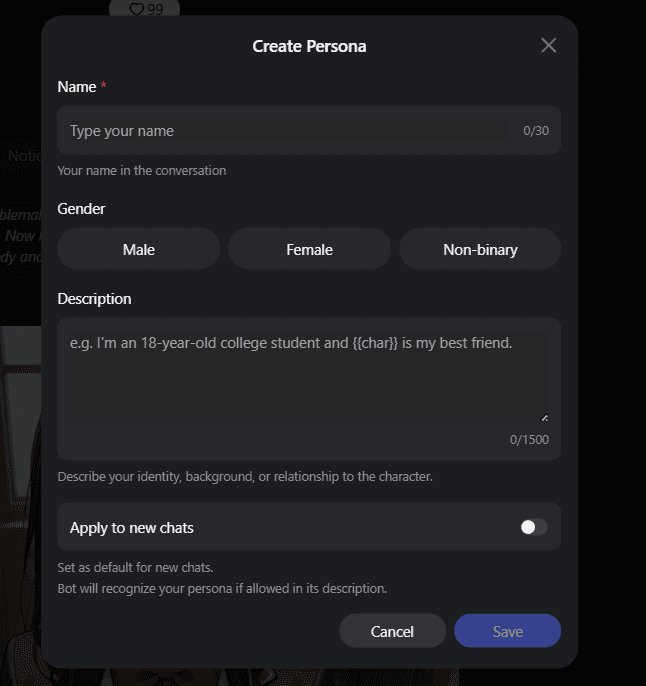 Joyland in-chat options