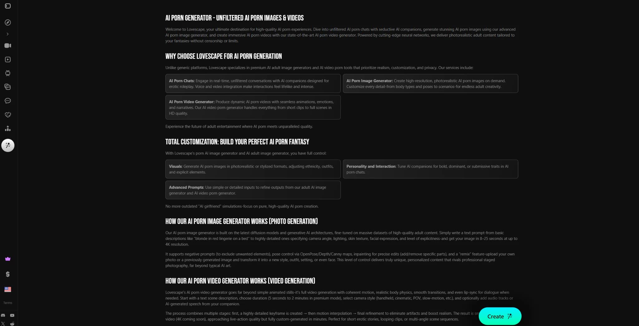 Less explicit section of the Lovescape homepage