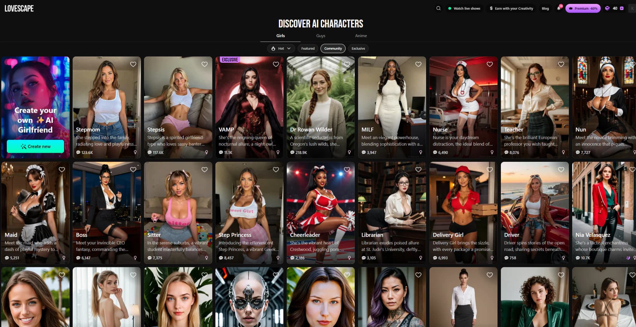 Lovescape character discovery