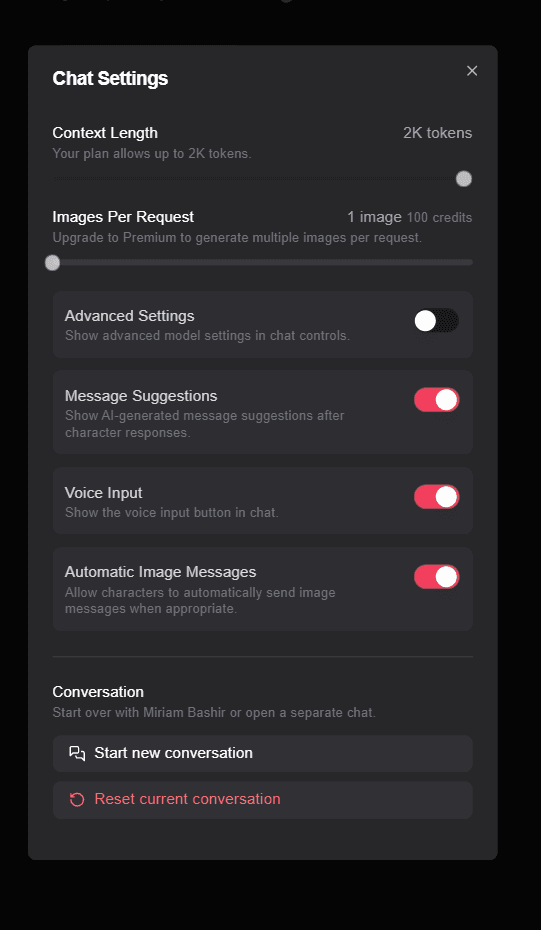 XChar in-chat options