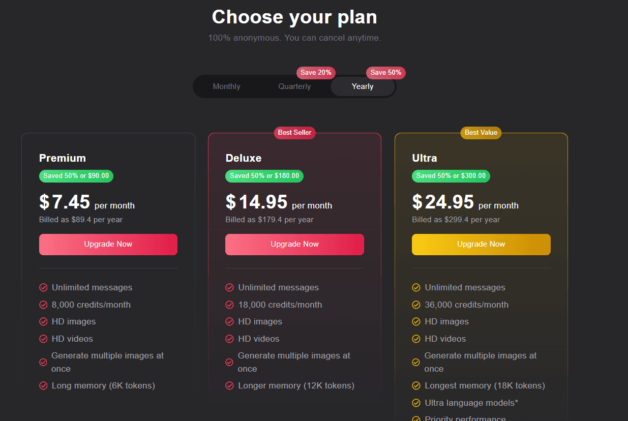 XChar yearly pricing