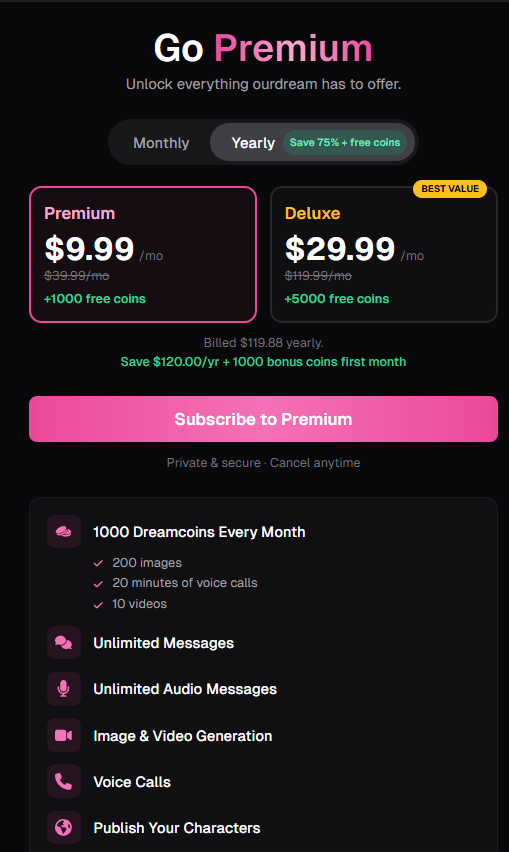 OurDream signup and plans