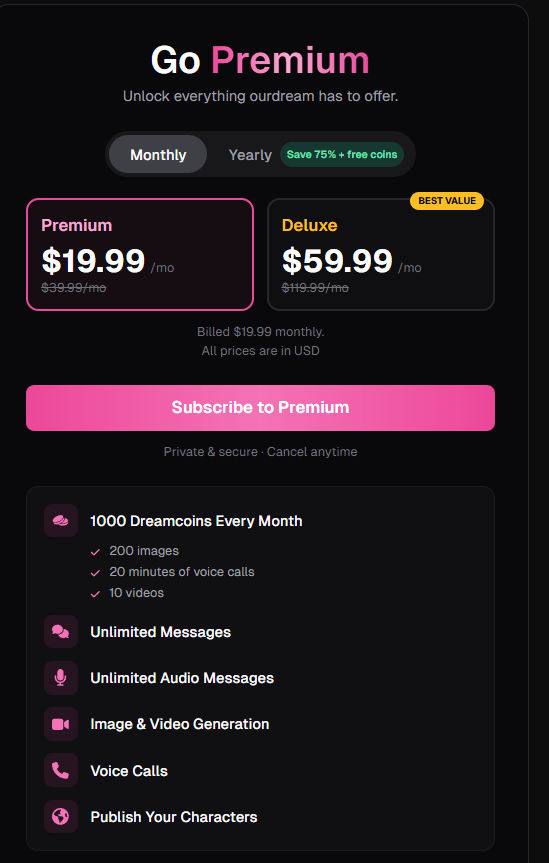 OurDream pricing plans