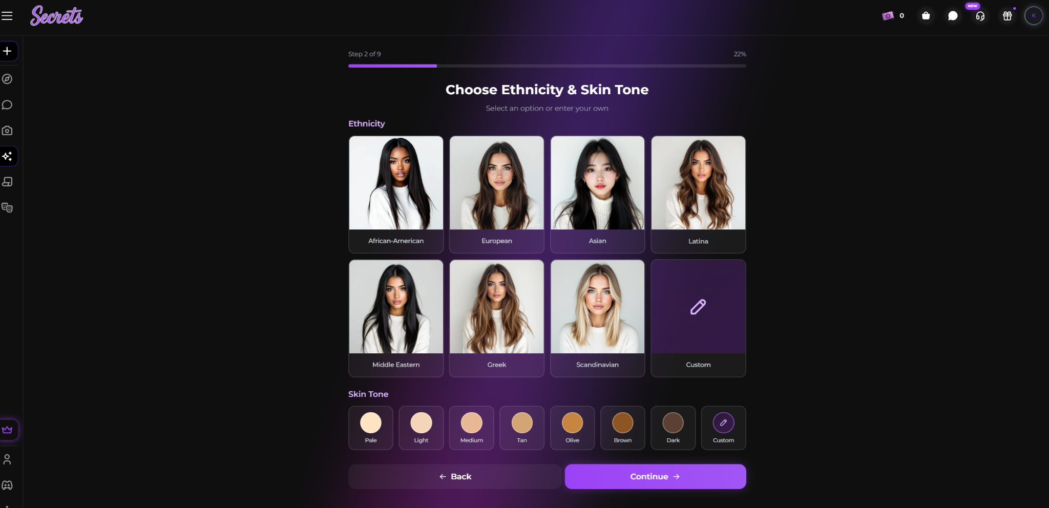 Secrets AI character builder